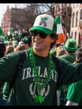 Green White Shamrock Trucker Hat Beer Graphic St Patricks Day Snapback Cap